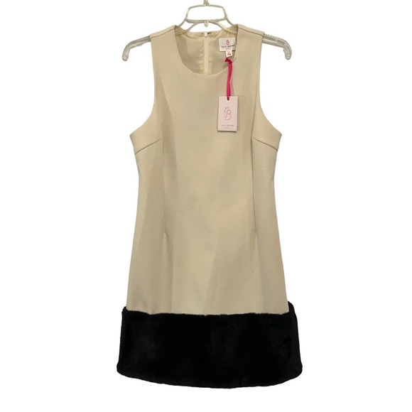 JB by Julie Brown Dresses & Skirts - Julie Brown Women’s Sleeveless Faux Fur Trim Hem Cream Black Dress NEW Size 6